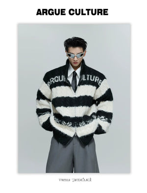 desc::chunky-knit-contrast-zip-cardigan-loose-streetwear-detail-img-1