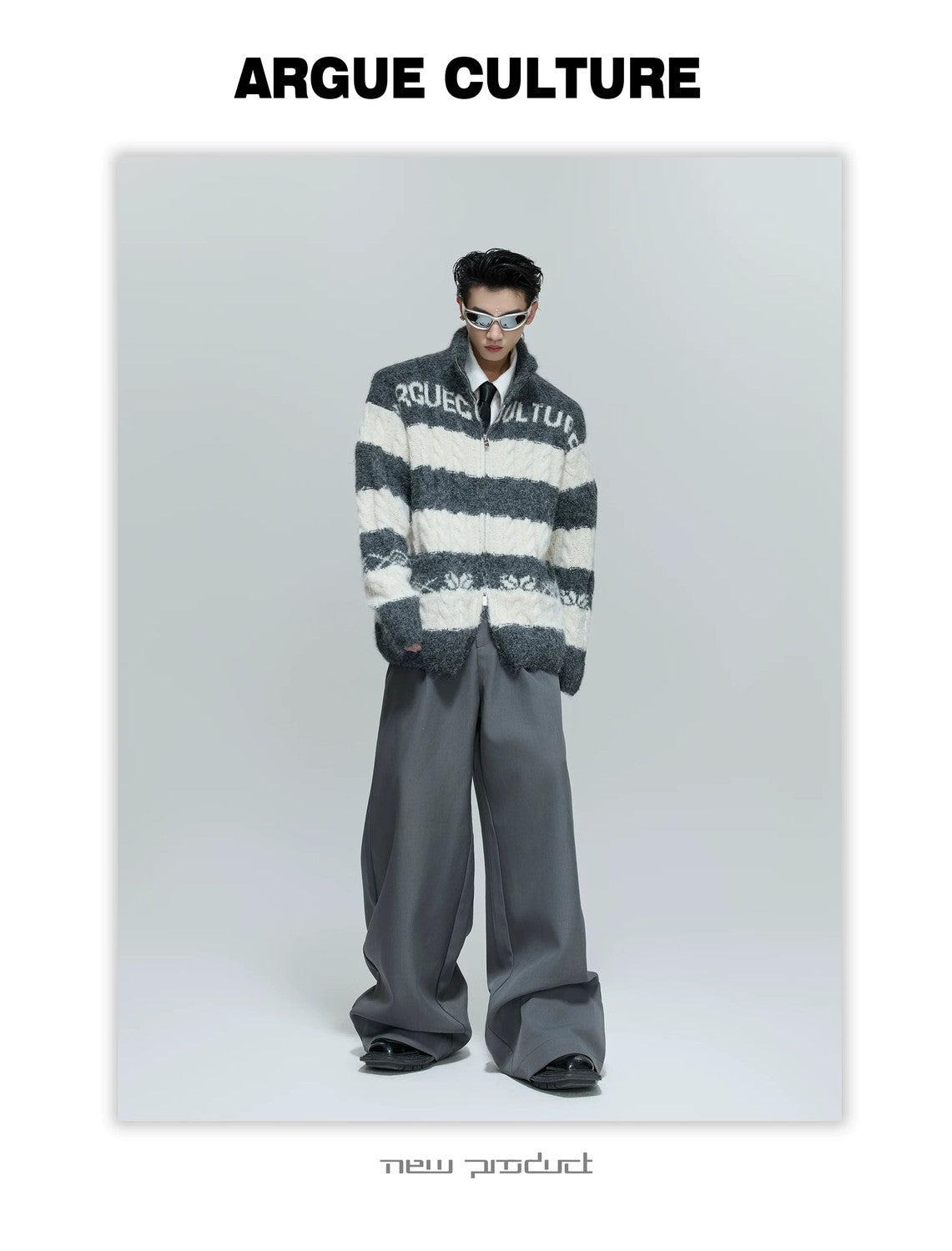 desc::chunky-knit-contrast-zip-cardigan-loose-streetwear-detail-img-2