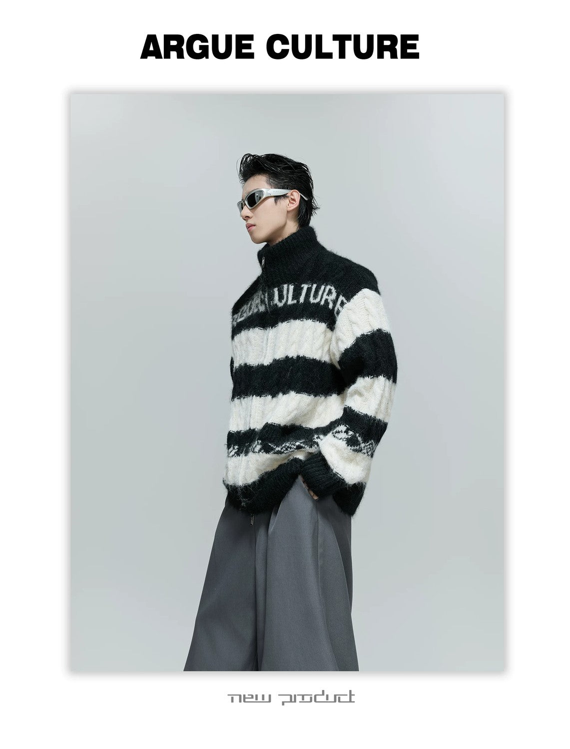 desc::chunky-knit-contrast-zip-cardigan-loose-streetwear-detail-img-4