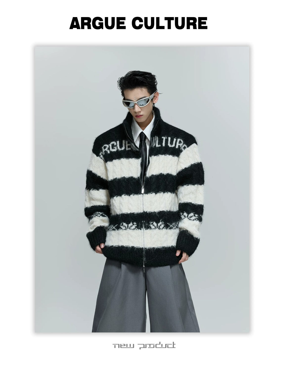 desc::chunky-knit-contrast-zip-cardigan-loose-streetwear-detail-img-5