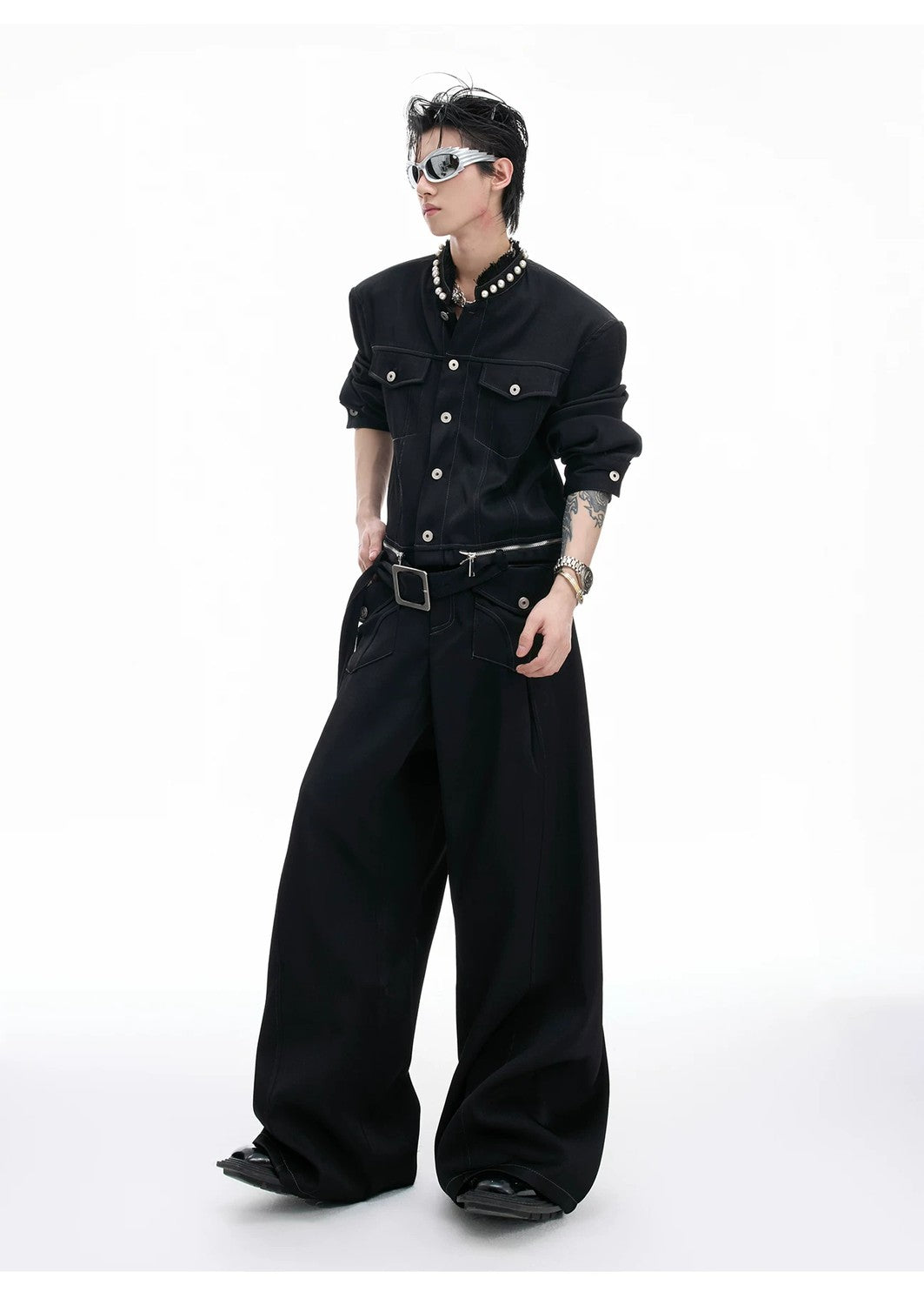 desc::collarless-pearl-denim-set-baggy-streetwear-boxy-jacket-detail-img-11