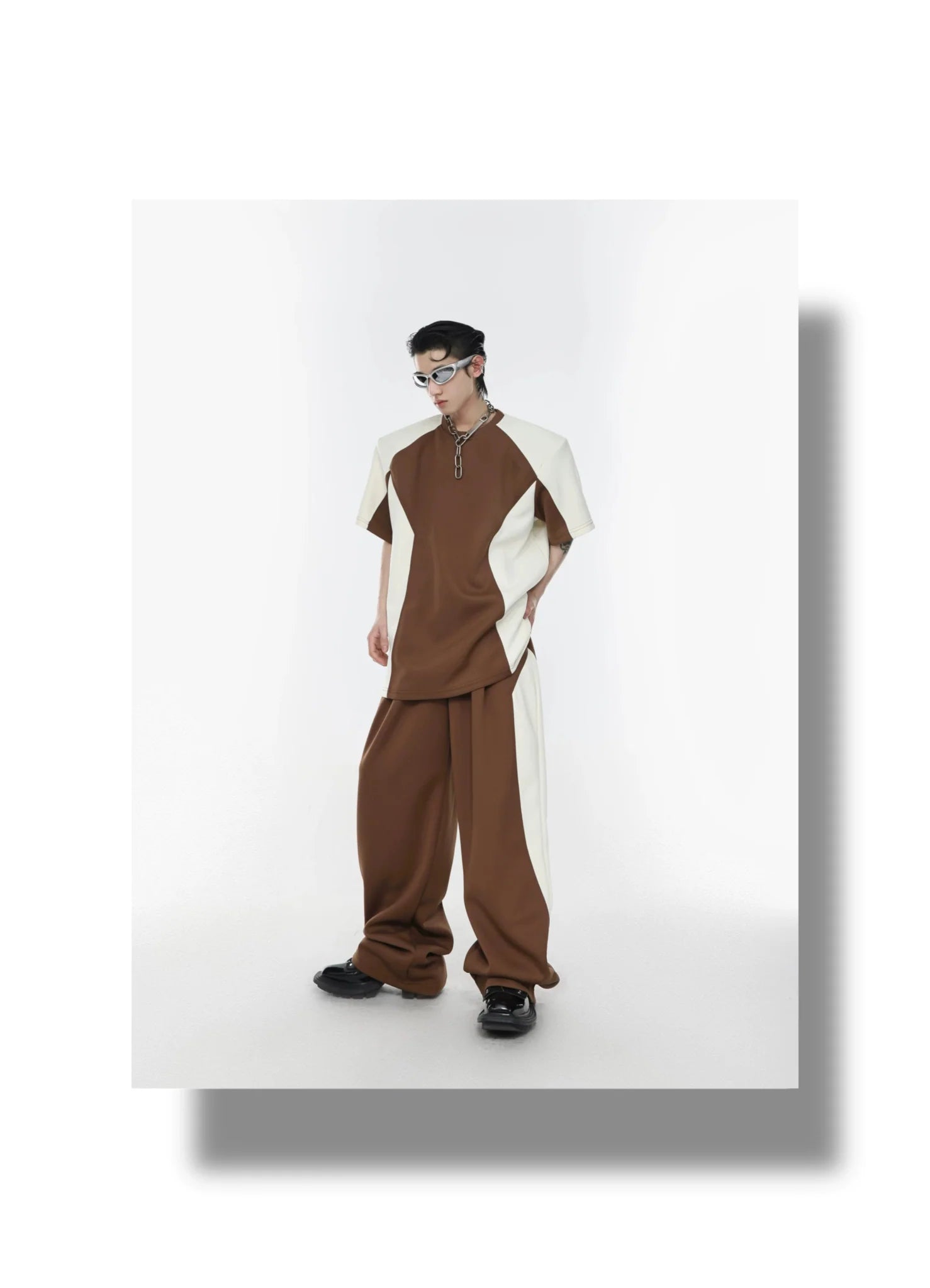 Color Blocking Shoulder Pad Short Sleeve Casual T - Shirt and Sports Set - ArguE CulturE