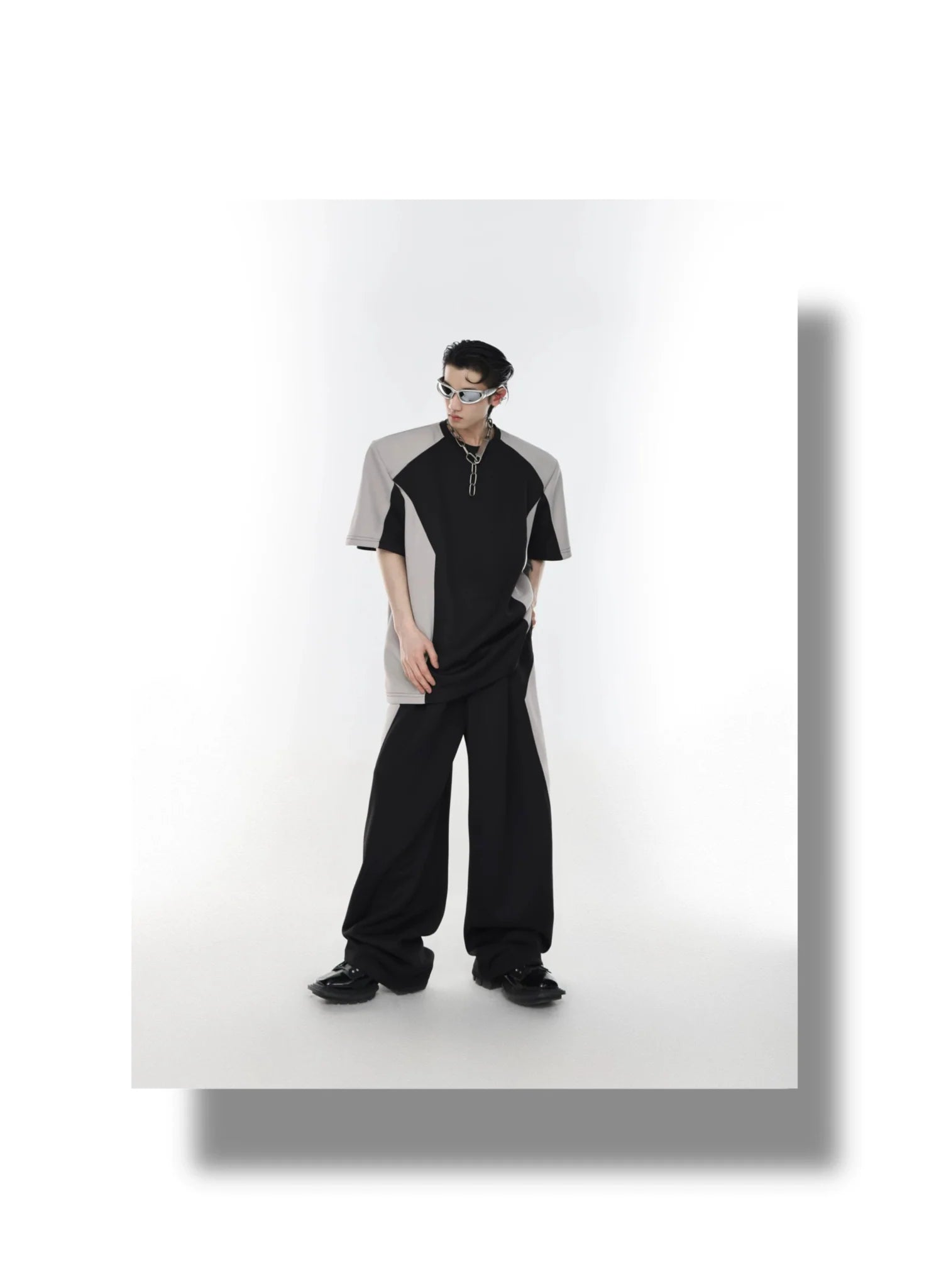 Color Blocking Shoulder Pad Short Sleeve Casual T - Shirt and Sports Set - ArguE CulturE