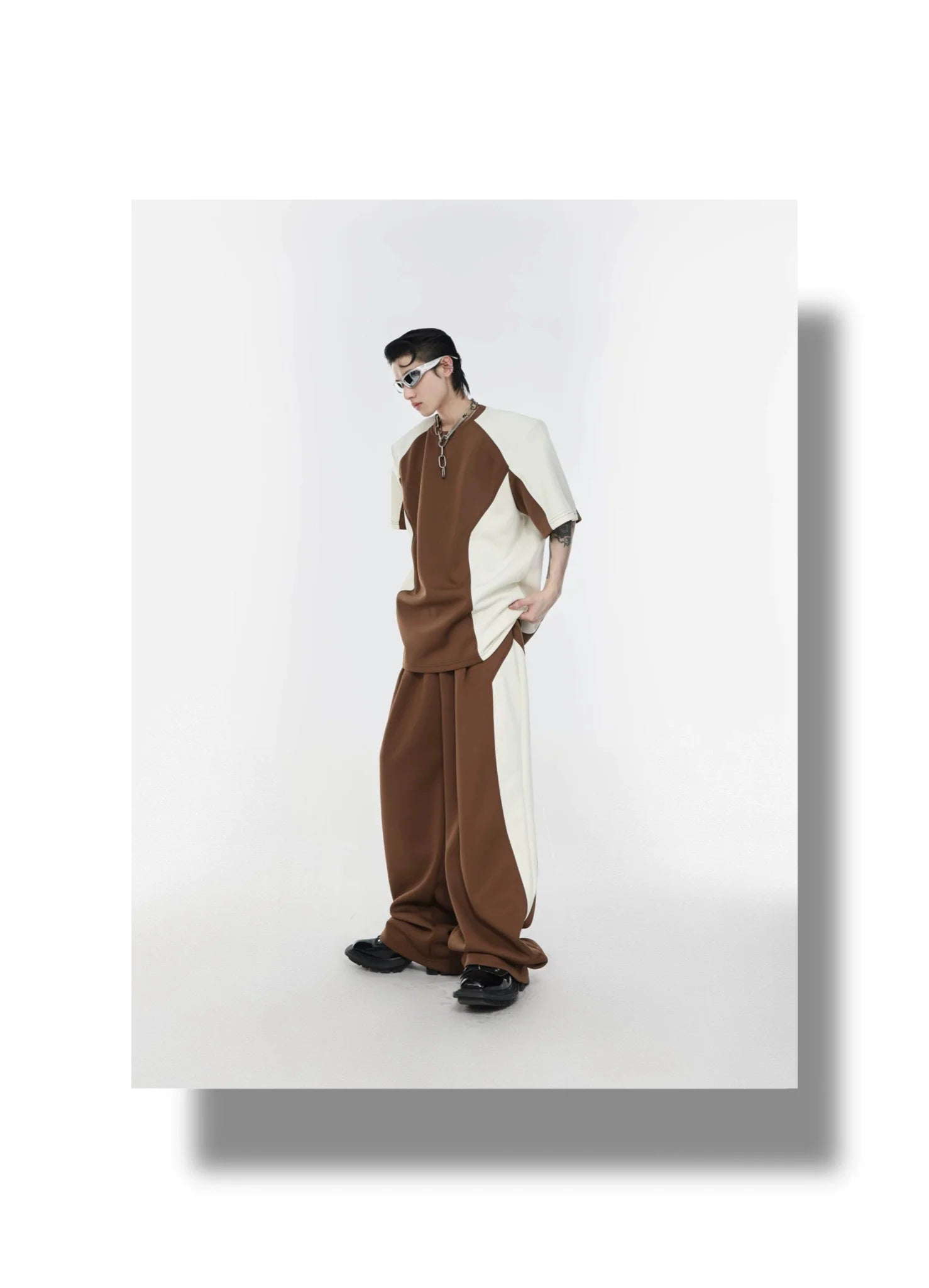 Color Blocking Shoulder Pad Short Sleeve Casual T - Shirt and Sports Set - ArguE CulturE