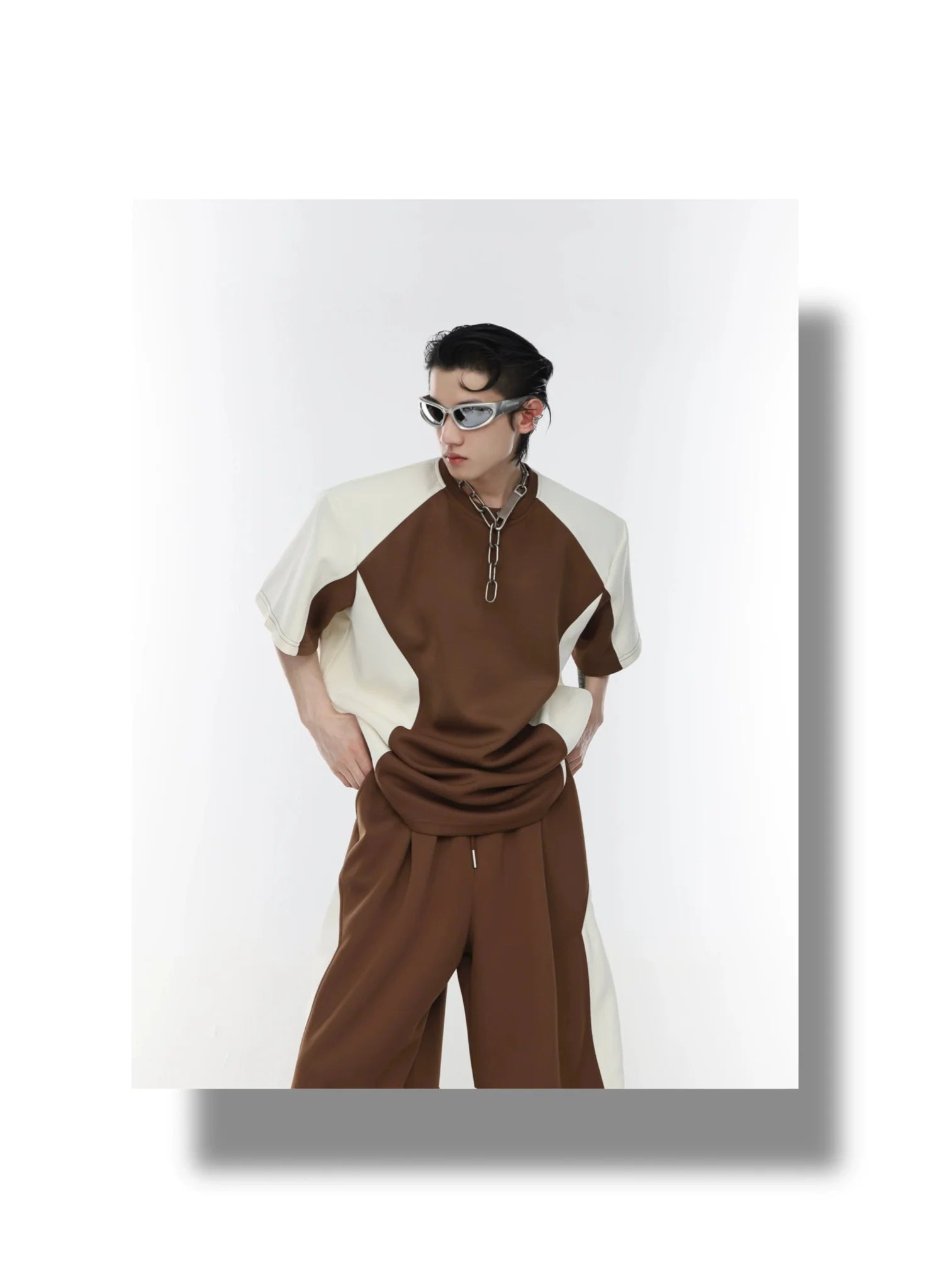 Color Blocking Shoulder Pad Short Sleeve Casual T - Shirt and Sports Set - ArguE CulturE