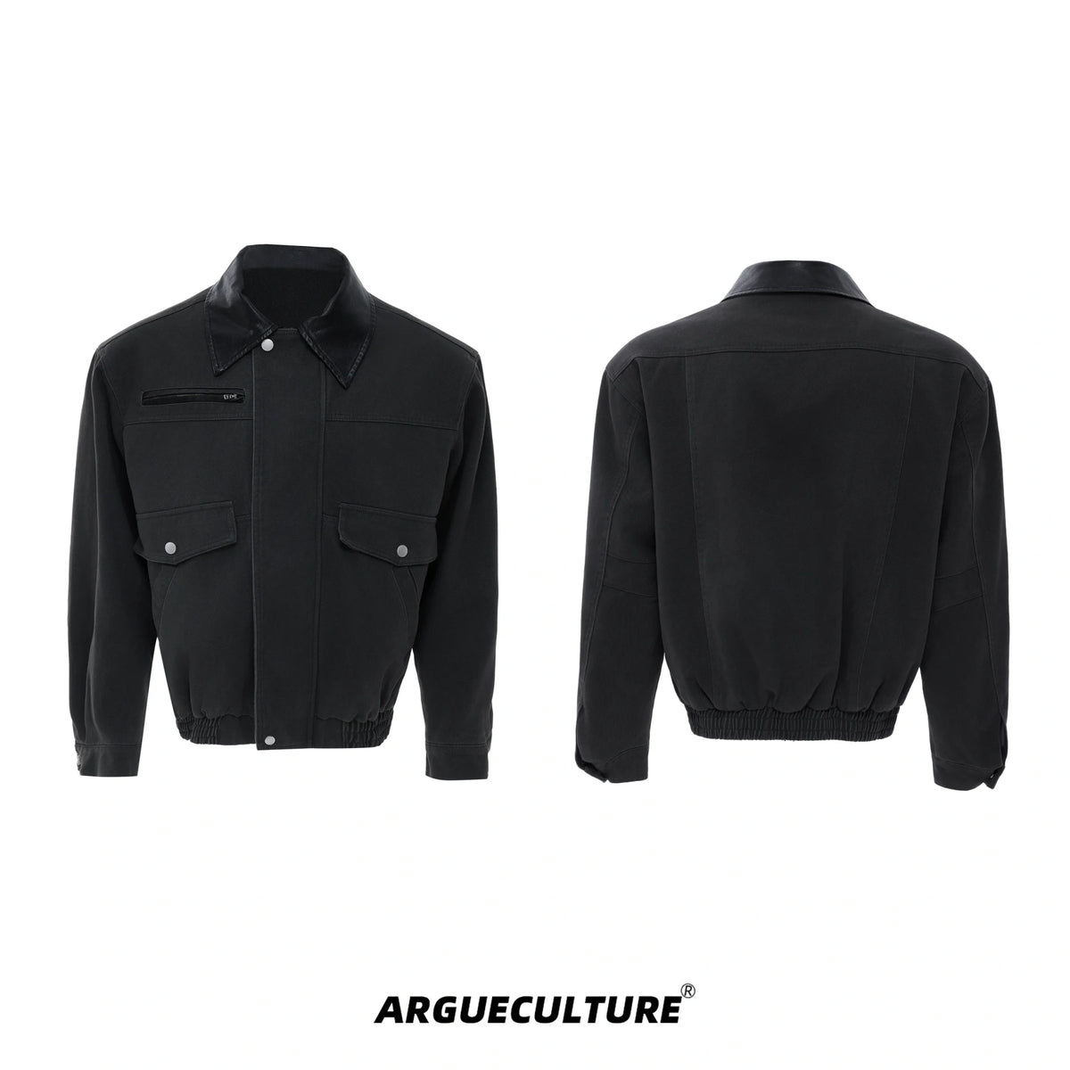 Contrast Collar Cotton Workwear Jacket | Unisex - Gray