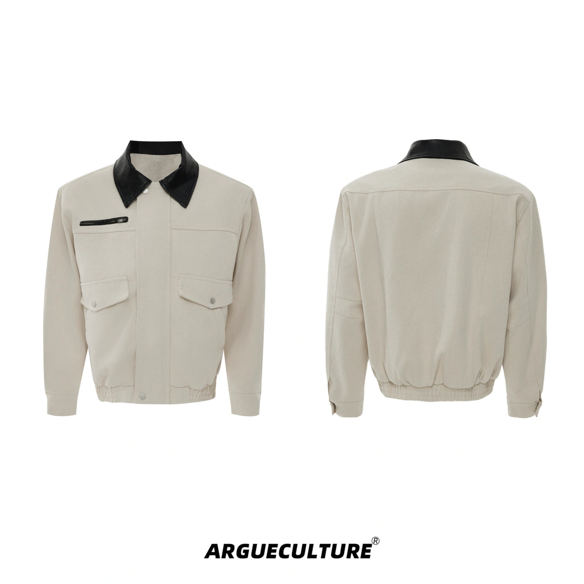 Contrast Collar Cotton Workwear Jacket | Unisex - Apricot