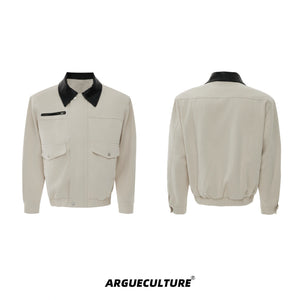 Contrast Collar Cotton Workwear Jacket | Unisex - Apricot