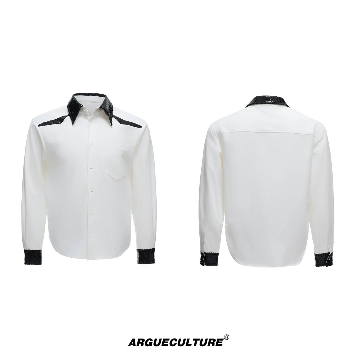 Contrast Sequin Panel Shirt in Blue and White - White