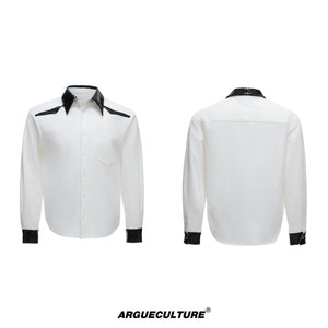 Contrast Sequin Panel Shirt in Blue and White - White