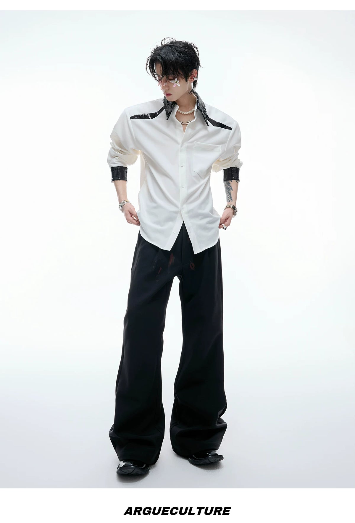 Contrast Sequin Panel Shirt in Blue and White - detail image 16