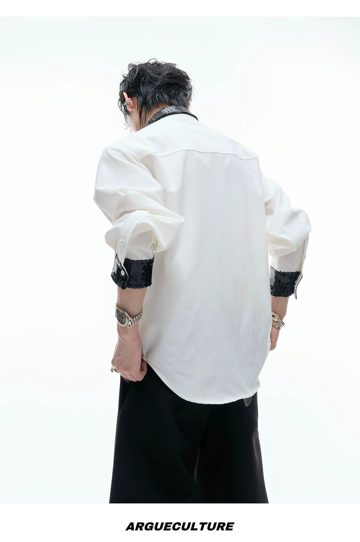 Contrast Sequin Panel Shirt in Blue and White - detail image 14