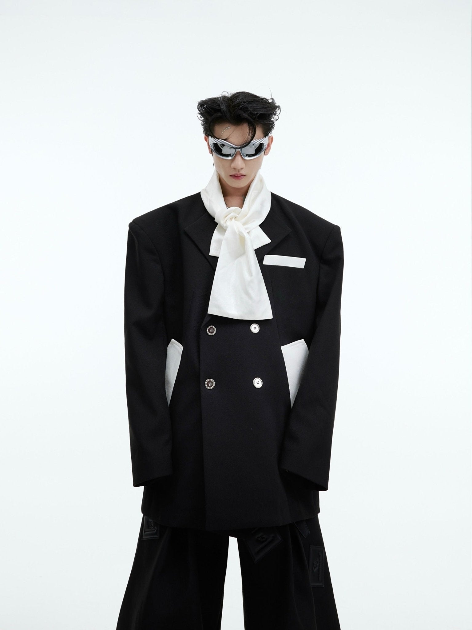 Contrast Tie Insert Suit Jacket | Dual - Tone Design Blazer - ArguE CulturE