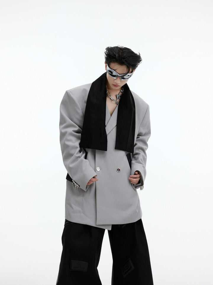 Contrast Tie Insert Suit Jacket | Dual - Tone Design Blazer - ArguE CulturE