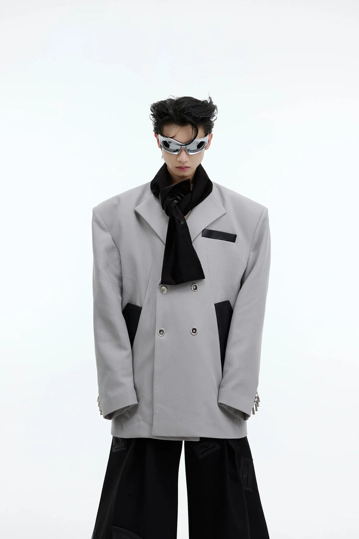 Contrast Tie Insert Suit Jacket | Dual - Tone Design Blazer - ArguE CulturE