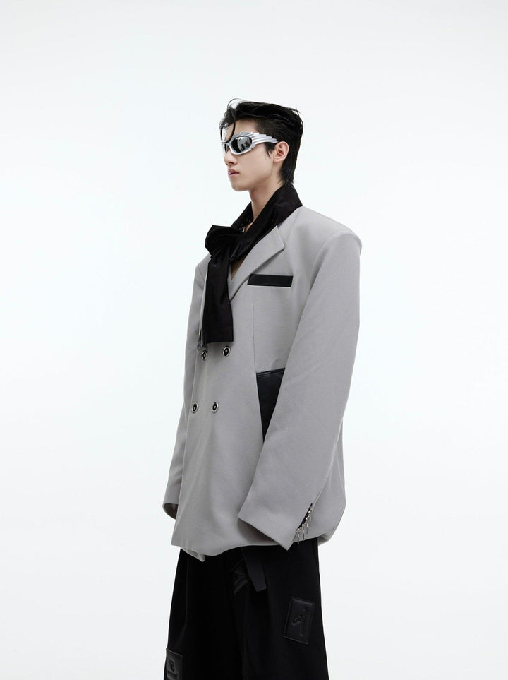 Contrast Tie Insert Suit Jacket | Dual - Tone Design Blazer - ArguE CulturE