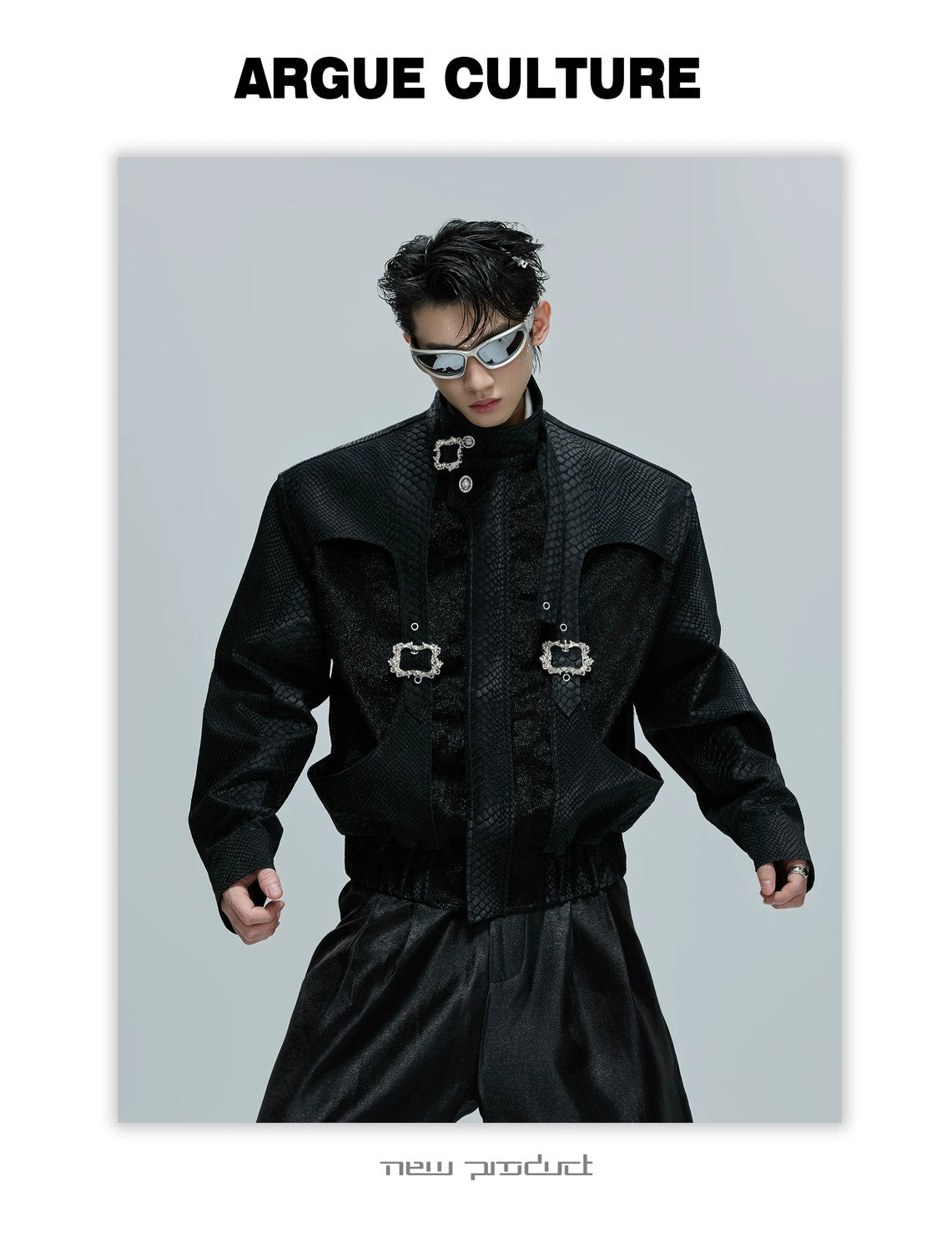 desc::croc-embossed-cropped-moto-jacket-with-metal-accents-detail-img-10
