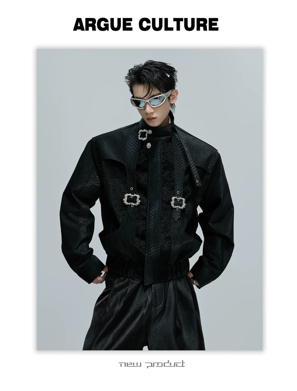 desc::croc-embossed-cropped-moto-jacket-with-metal-accents-detail-img-11