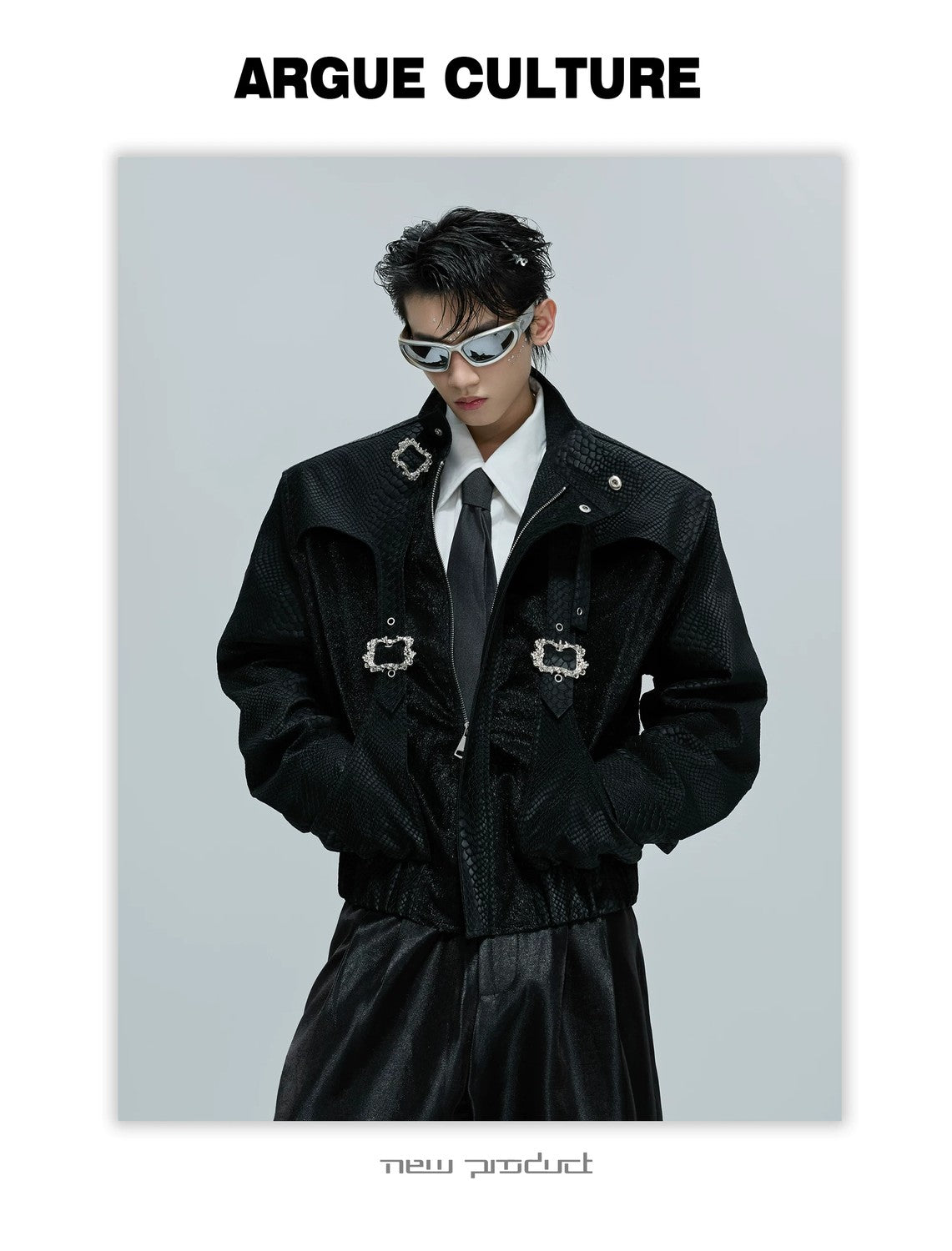 desc::croc-embossed-cropped-moto-jacket-with-metal-accents-detail-img-13