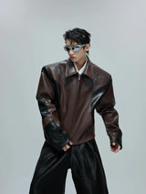 Croc-Embossed Faux Leather Jacket in Black and Brown - Brown