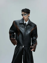 Croc-Embossed Faux Leather Jacket in Black and Brown - Black