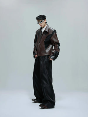 Croc-Embossed Faux Leather Jacket in Black and Brown - main image 4