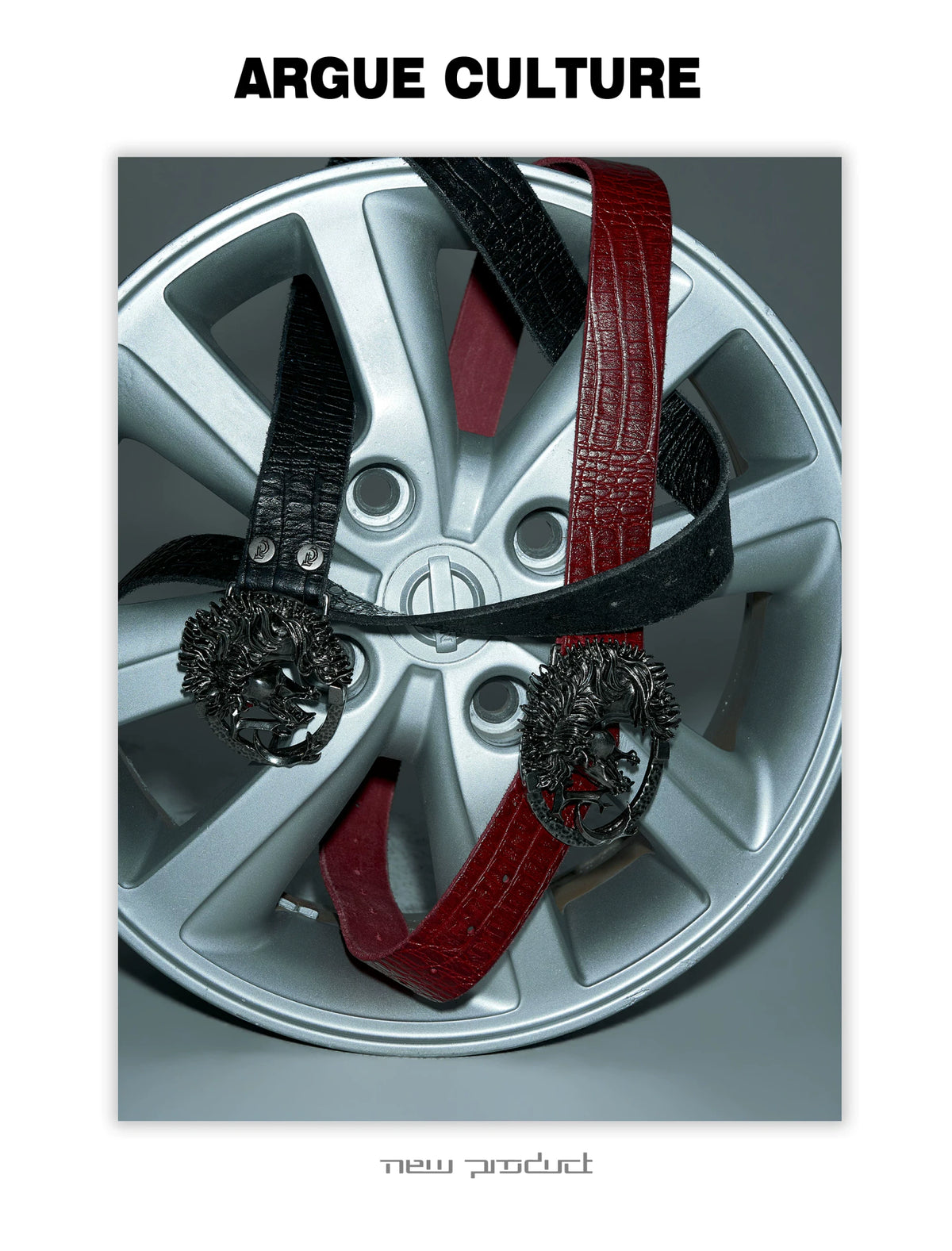 Croc-Embossed Horsehead Leather Belt with Studs - detail image 6