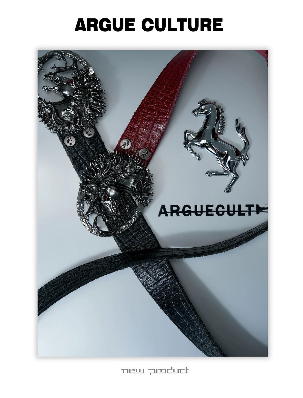 Croc-Embossed Horsehead Leather Belt with Studs - detail image 7