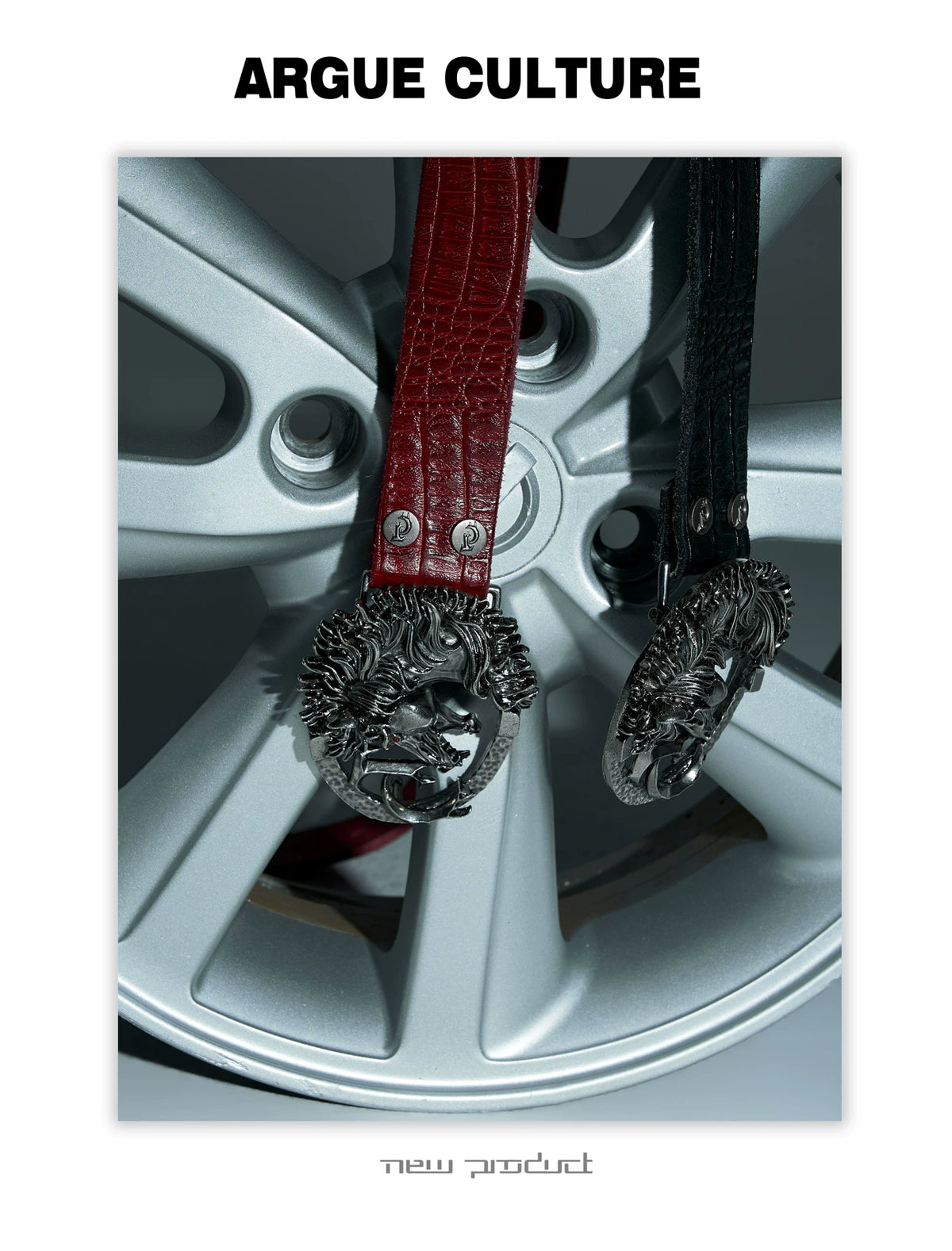 Croc-Embossed Horsehead Leather Belt with Studs - detail image 8