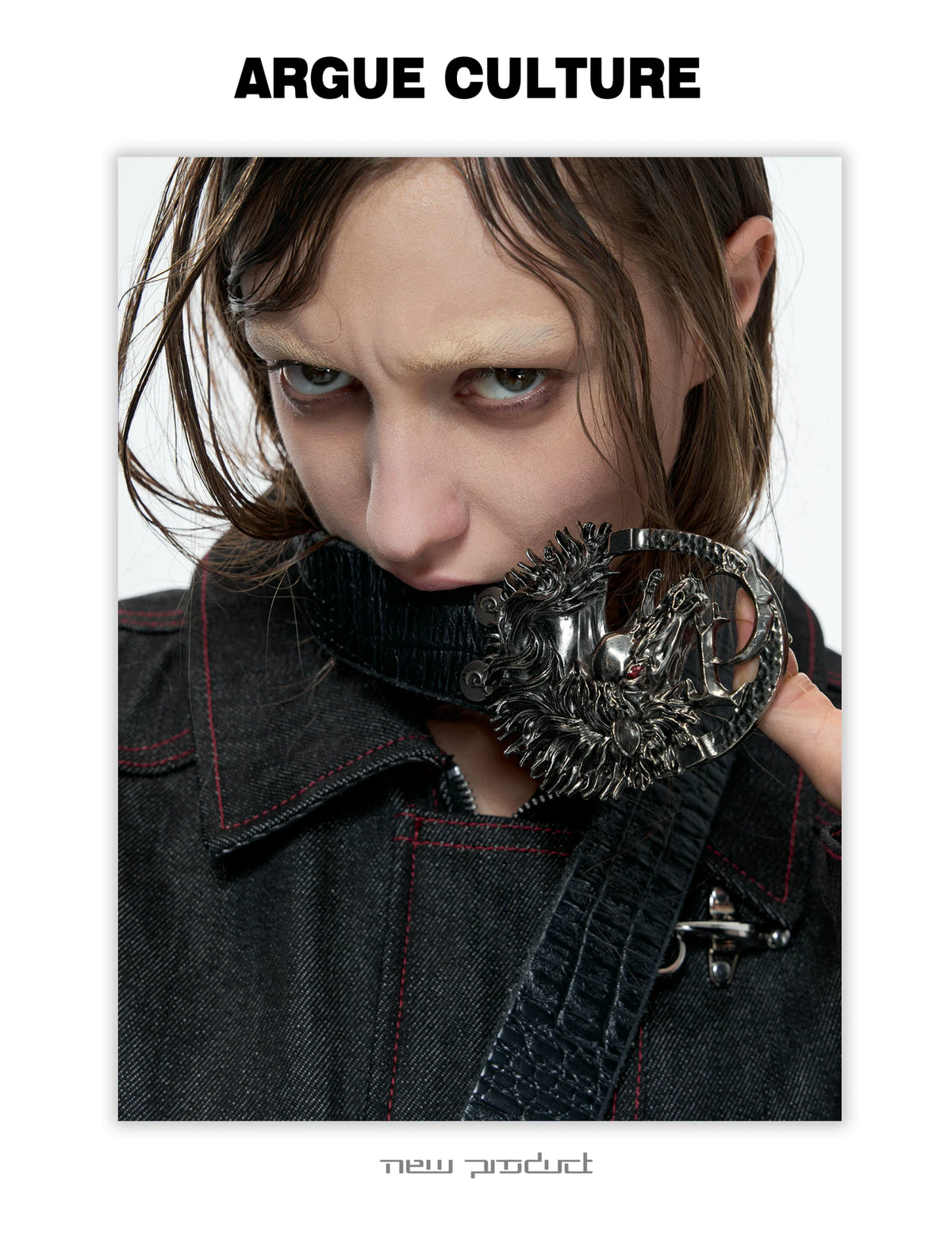 Croc-Embossed Horsehead Leather Belt with Studs - detail image 10