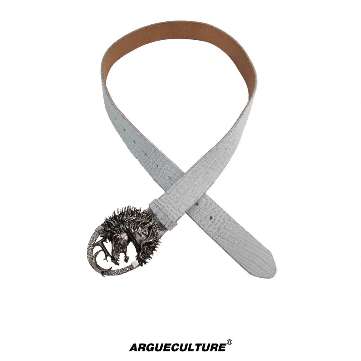 Croc-Embossed Horsehead Leather Belt with Studs - detail image 13