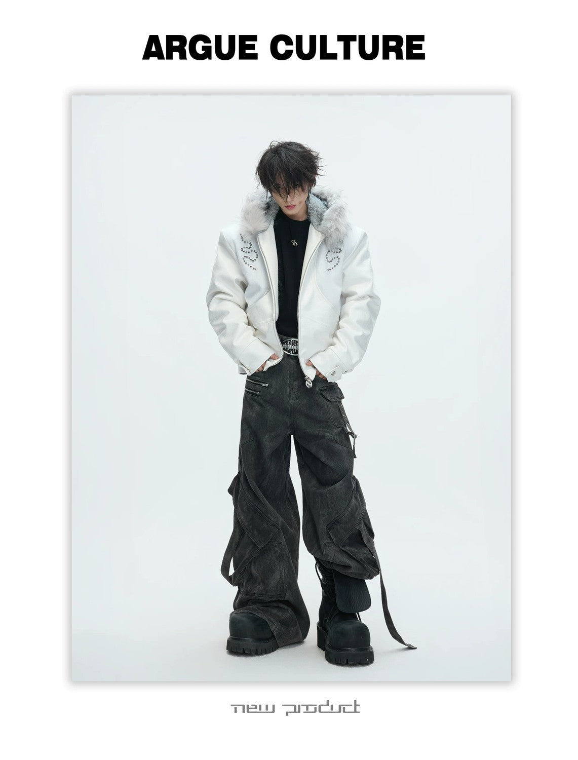 desc::croc-embossed-pony-hair-hooded-gothic-jacket-detail-img-1