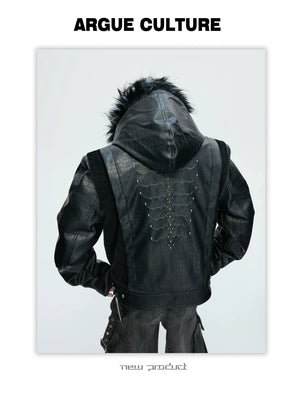 desc::croc-embossed-pony-hair-hooded-gothic-jacket-detail-img-11