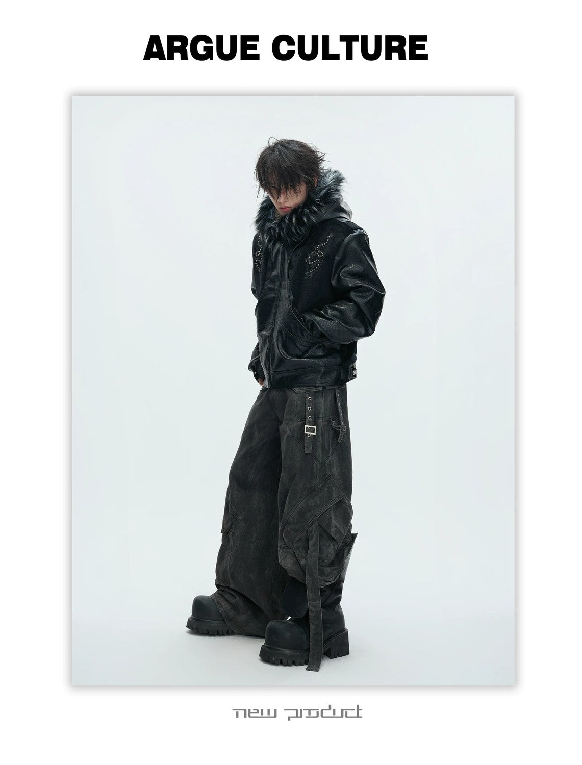 desc::croc-embossed-pony-hair-hooded-gothic-jacket-detail-img-12