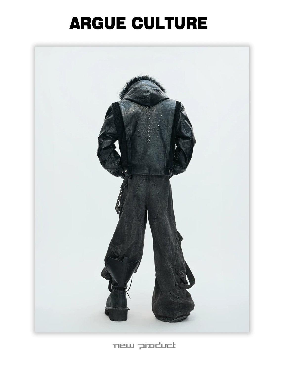 desc::croc-embossed-pony-hair-hooded-gothic-jacket-detail-img-13