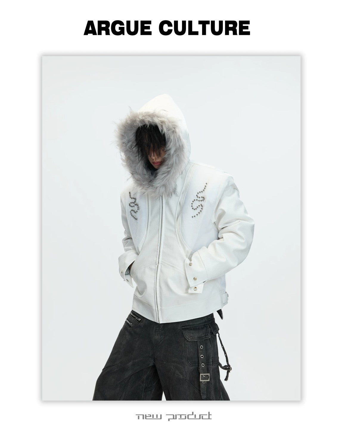 desc::croc-embossed-pony-hair-hooded-gothic-jacket-detail-img-14