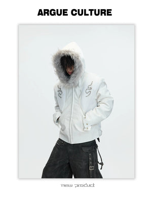desc::croc-embossed-pony-hair-hooded-gothic-jacket-detail-img-14
