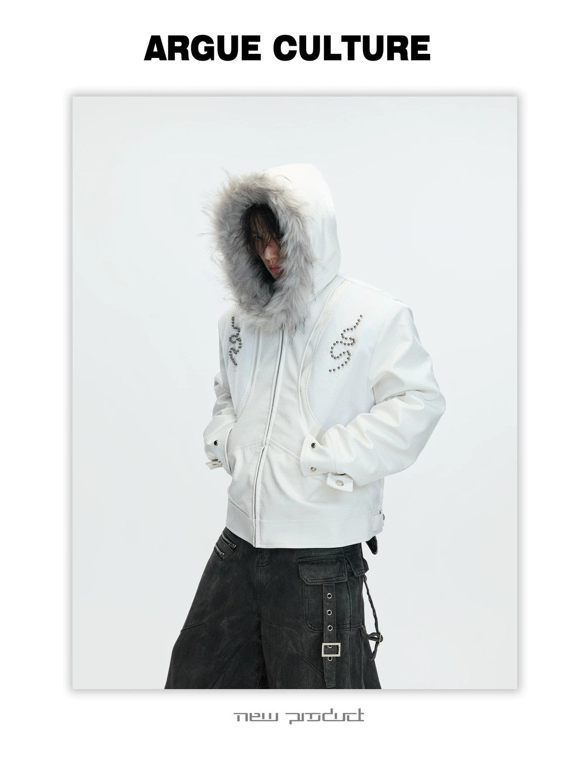 desc::croc-embossed-pony-hair-hooded-gothic-jacket-detail-img-16