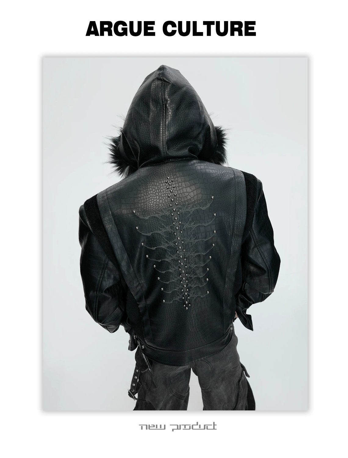 desc::croc-embossed-pony-hair-hooded-gothic-jacket-detail-img-18