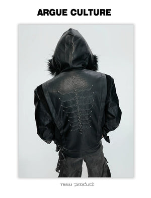 desc::croc-embossed-pony-hair-hooded-gothic-jacket-detail-img-18