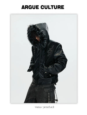 desc::croc-embossed-pony-hair-hooded-gothic-jacket-detail-img-19