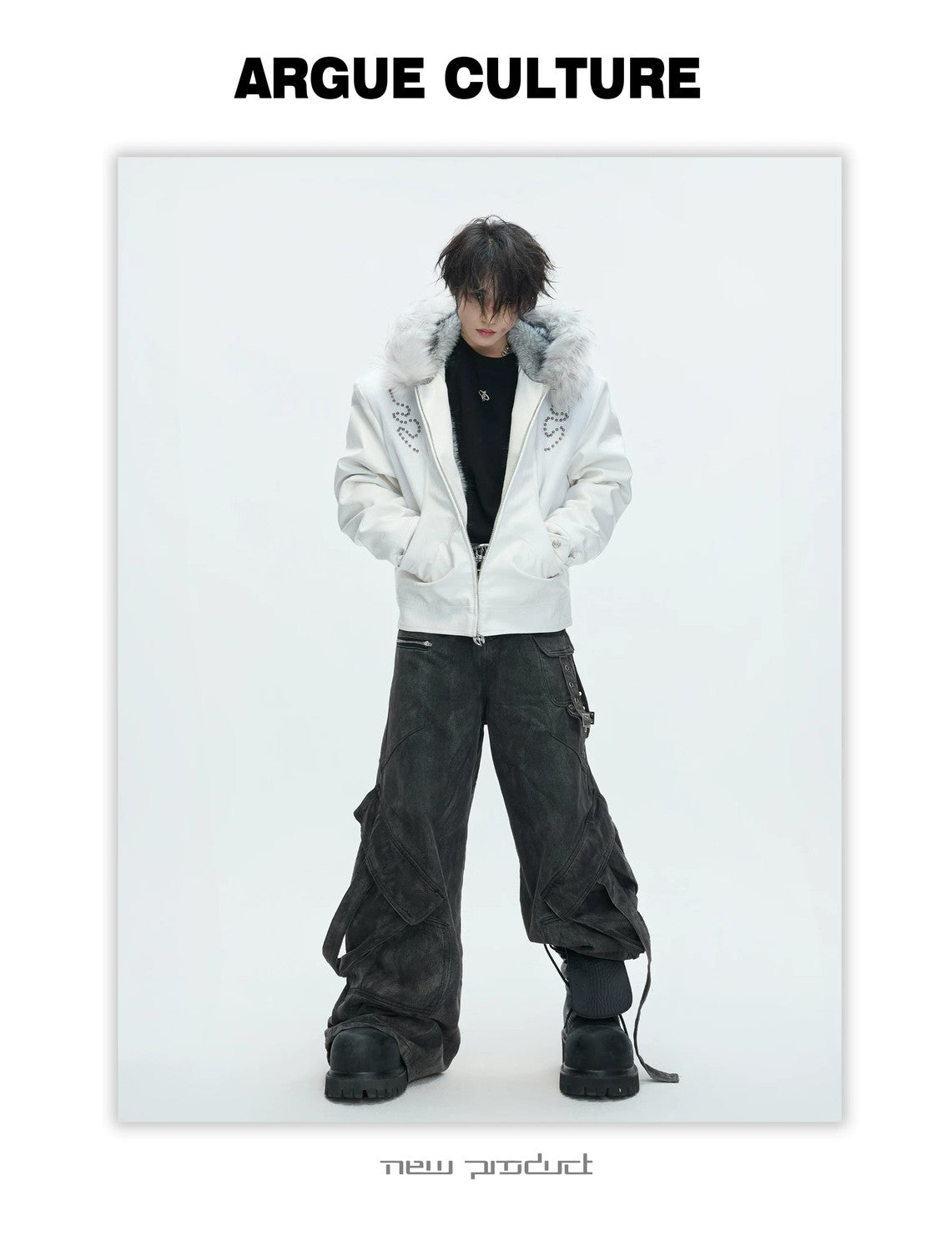 desc::croc-embossed-pony-hair-hooded-gothic-jacket-detail-img-2