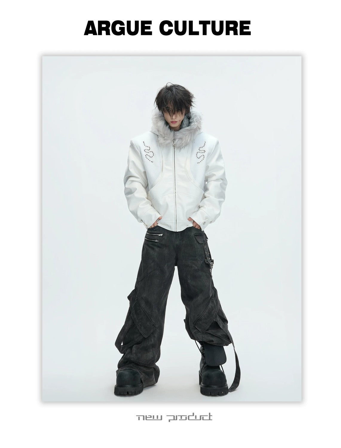desc::croc-embossed-pony-hair-hooded-gothic-jacket-detail-img-3