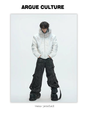 desc::croc-embossed-pony-hair-hooded-gothic-jacket-detail-img-3
