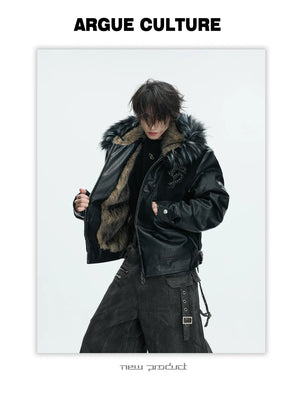 desc::croc-embossed-pony-hair-hooded-gothic-jacket-detail-img-5