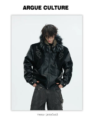 desc::croc-embossed-pony-hair-hooded-gothic-jacket-detail-img-8