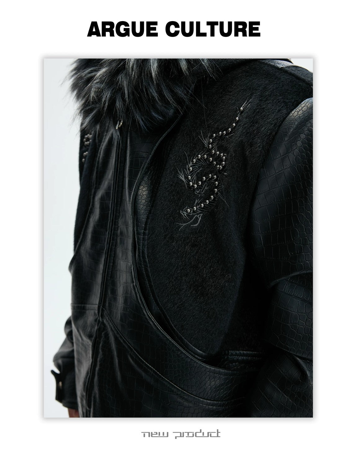 desc::croc-embossed-pony-hair-hooded-gothic-jacket-detail-img-9