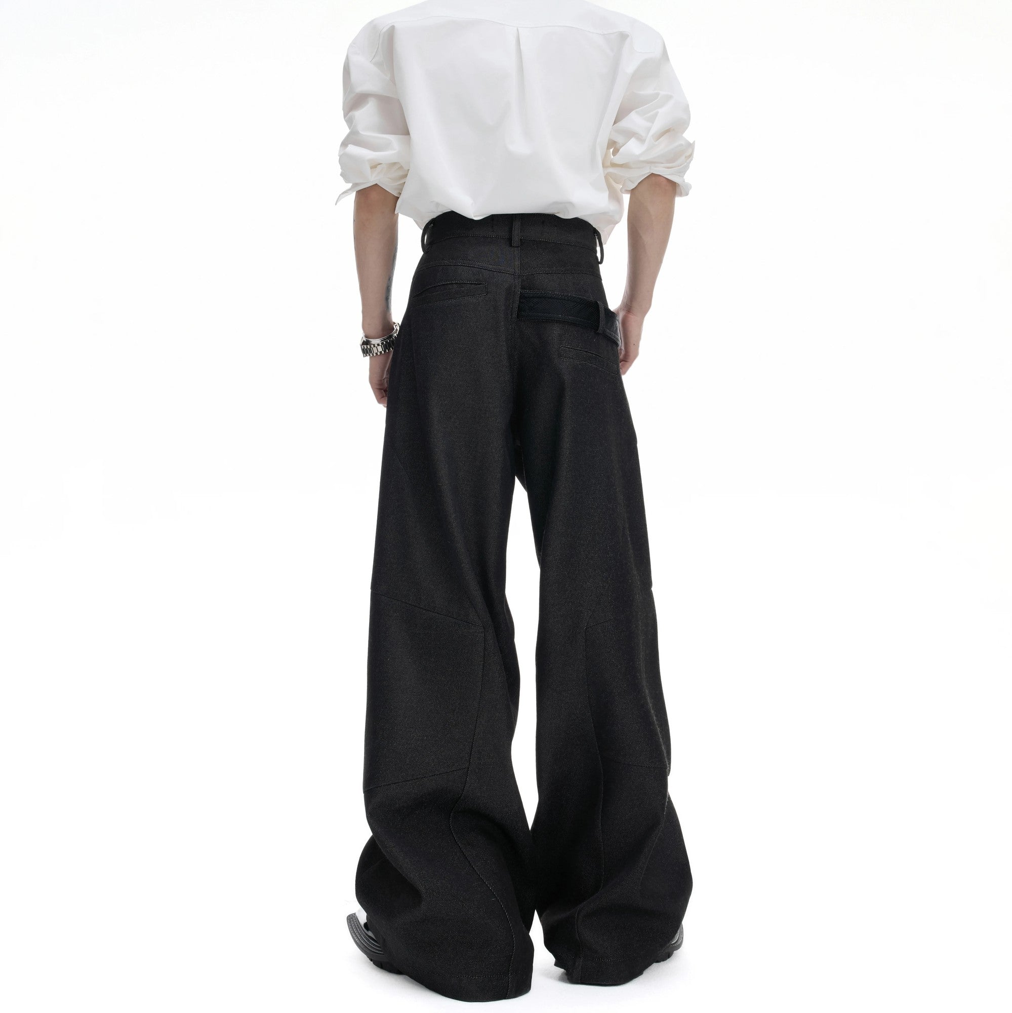Back view of premium 3D tailored straight leg pants for men.