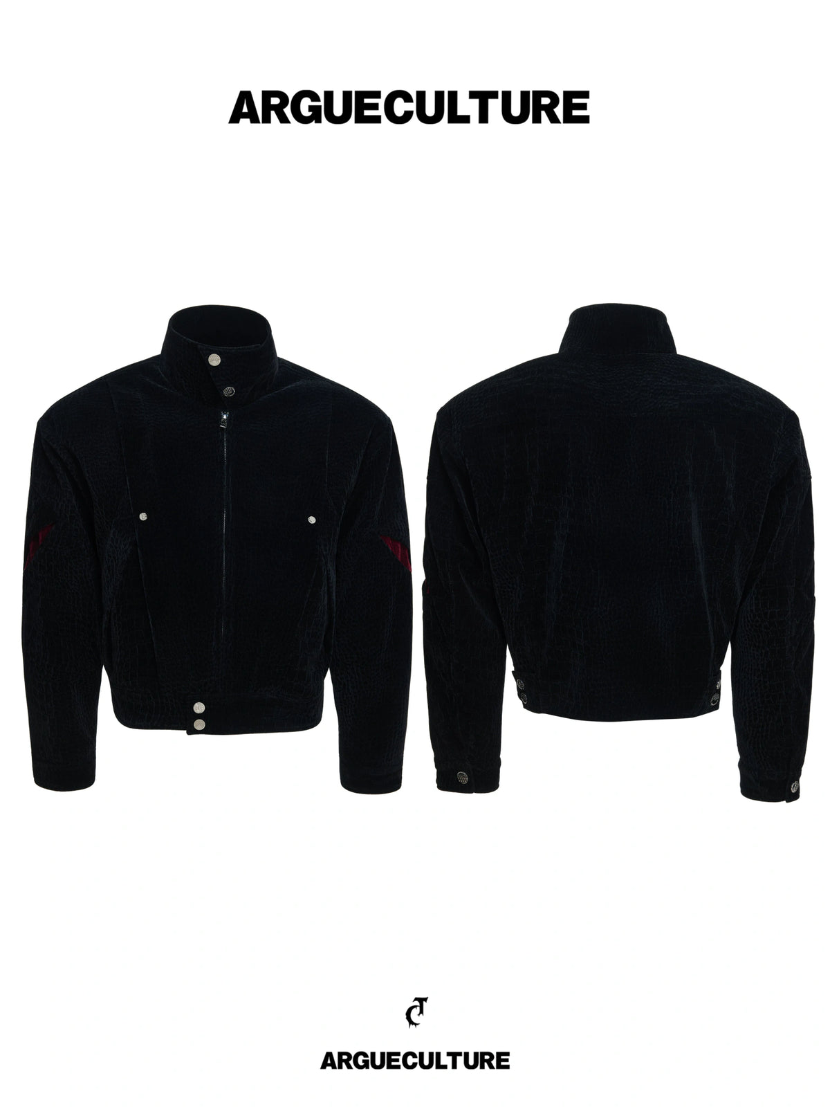 Crocodile-Embossed Cropped Contrast Zip Jacket - main image 3