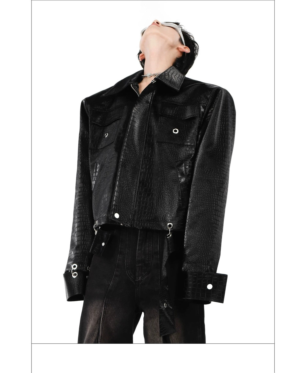 desc::crocodile-embossed-pu-leather-moto-jacket-spliced-design-detail-img-9